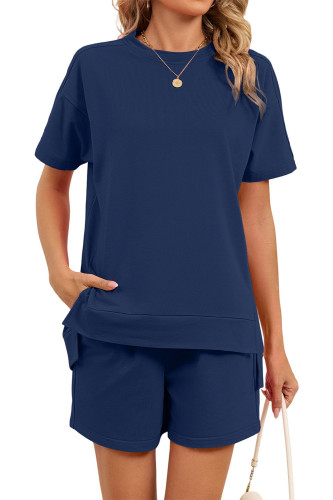 Round Neck T-shirt Drawstring Shorts Two-piece Set