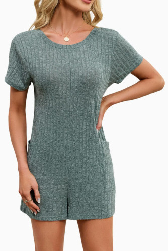 V-neck Loose Pocket Short Sleeved Jumpsuit