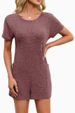 V-neck Loose Pocket Short Sleeved Jumpsuit