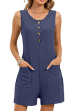 Solid Color Sleeveless Pocket Jumpsuit Shorts