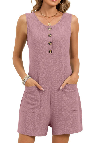 Solid Color Sleeveless Pocket Jumpsuit Shorts
