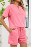 V-neck Solid Color T-shirt Shorts Two-piece Set