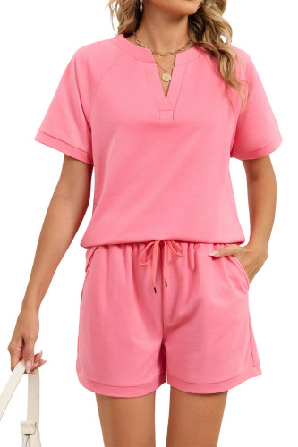 V-neck Solid Color T-shirt Shorts Two-piece Set