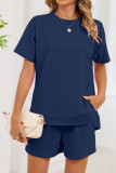 Round Neck T-shirt Drawstring Shorts Two-piece Set