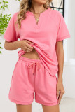 V-neck Solid Color T-shirt Shorts Two-piece Set