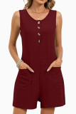 Solid Color Sleeveless Pocket Jumpsuit Shorts