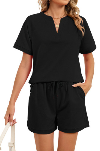 V-neck Solid Color T-shirt Shorts Two-piece Set