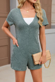 V-neck Loose Pocket Short Sleeved Jumpsuit