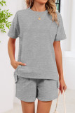 Round Neck T-shirt Drawstring Shorts Two-piece Set