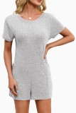 V-neck Loose Pocket Short Sleeved Jumpsuit