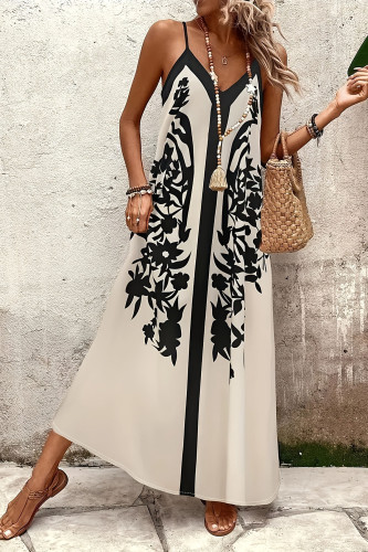 V-neck Printed Sleeveless Strapless Dress