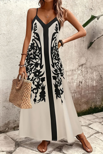 V-neck Printed Sleeveless Strapless Dress