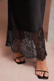High Waist Satin Lace Trimmed Fishtail Skirt