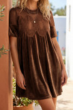 Velvet Lace Embroidered Short Sleeved Dress