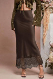 High Waist Satin Lace Trimmed Fishtail Skirt