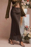 High Waist Satin Lace Trimmed Fishtail Skirt