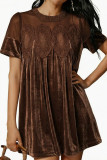 Velvet Lace Embroidered Short Sleeved Dress