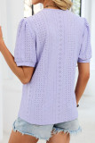 Solid Color V-Neck Loose Lantern Sleeve T-Shirt