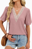 Solid Color V-Neck Loose Lantern Sleeve T-Shirt