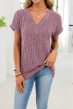 Solid Color V-neck Short Sleeved Knitted T-shirt
