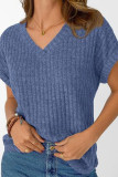 V-neck Short Sleeved Knitted T-shirt