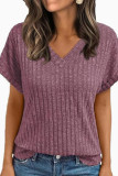 V-neck Short Sleeved Knitted T-shirt