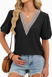 Solid Color V-Neck Loose Lantern Sleeve T-Shirt