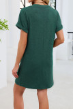 Solid Color V-neck Button Short Sleeved Dress