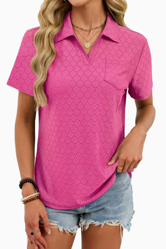 Solid Color Lapel Short Sleeved T-shirt