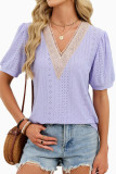 Solid Color V-Neck Loose Lantern Sleeve T-Shirt