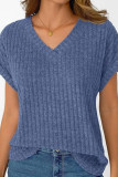V-neck Short Sleeved Knitted T-shirt