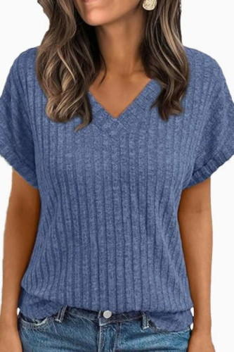 V-neck Short Sleeved Knitted T-shirt