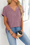 Solid Color V-neck Short Sleeved Knitted T-shirt