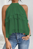 Solid Color Neck Hanging Sleeveless Ruffled Shirt