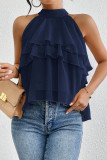 Solid Color Neck Hanging Sleeveless Ruffled Shirt