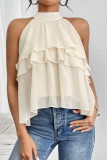 Solid Color Neck Hanging Sleeveless Ruffled Shirt