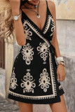 Summer Tropical Printed Sleeveless Waist Dress