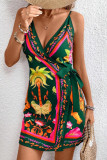 Summer Tropical Printed Sleeveless Waist Dress