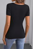 Solid Color Embroidered Short Sleeved Lace T-shirt