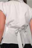 Lapel Short Sleeved Striped Breasted Shirt