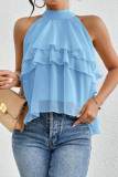 Solid Color Neck Hanging Sleeveless Ruffled Shirt