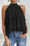 Solid Color Neck Hanging Sleeveless Ruffled Shirt