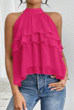 Solid Color Neck Hanging Sleeveless Ruffled Shirt