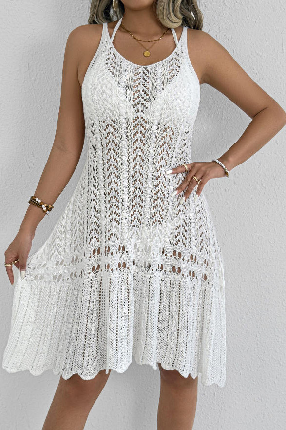 Knitted Sleeveless Hollowed Out Beach Dress