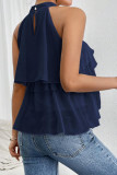 Solid Color Neck Hanging Sleeveless Ruffled Shirt