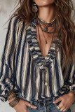 Striped Printed Long Sleeved Loose Shirt