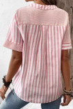 Striped Printed Short Sleeved V-neck Shirt