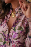 Flower Print V-neck Loose Long Sleeved Shirt