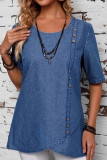 Round Neck Short Sleeved Denim T-shirt