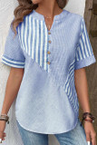 Striped Printed Short Sleeved V-neck Shirt